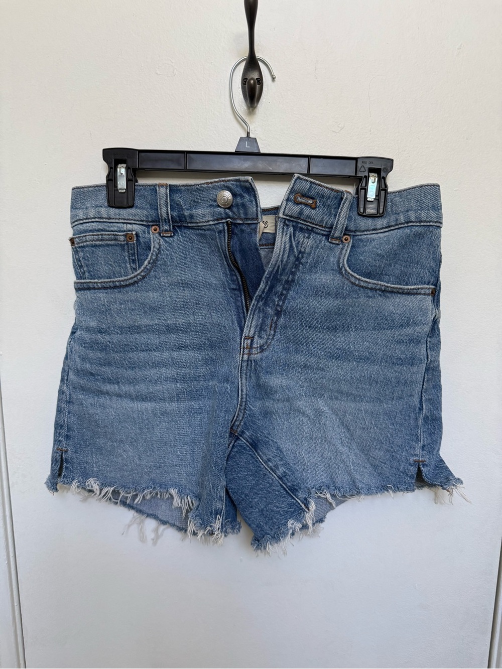 Madewell Light Blue High-Waist Frayed Denim Shorts